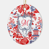  Chinoiserie Delft Frans rood blauw monogram Keramisch Ornament (Links)