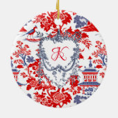  Chinoiserie Delft Frans rood blauw monogram Keramisch Ornament (Achterkant)