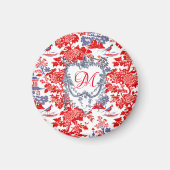 Chinoiserie Delft Frans rood blauw monogram Magneet (Voorkant)
