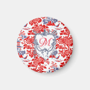  Chinoiserie Delft Frans rood blauw monogram Magneet