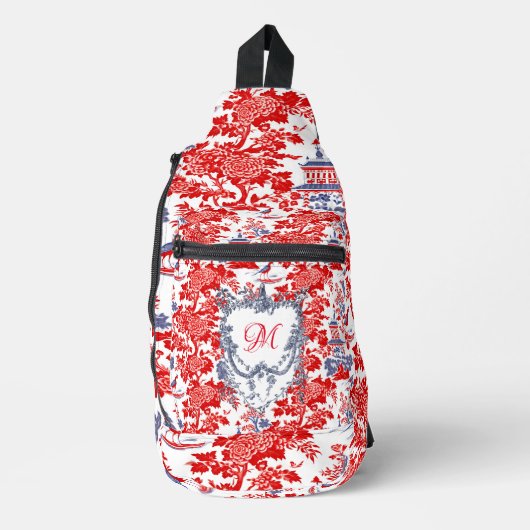  Chinoiserie Delft Frans rood blauw monogram Sling Bag (Voorkant)