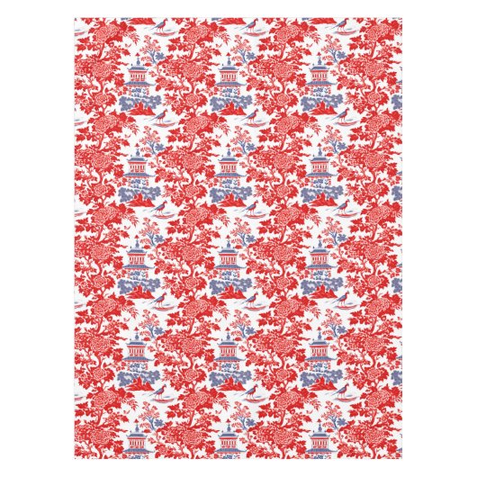  Chinoiserie Delft Frans rood blauw monogram Tafelkleed (Voorkant)