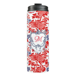 Chinoiserie Delft Frans rood blauw monogram Thermosbeker