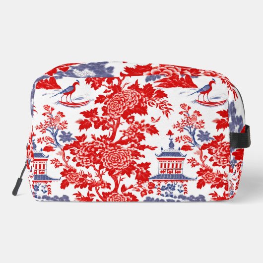 Chinoiserie Delft Frans rood blauw monogram Toilettasje (Achterkant)
