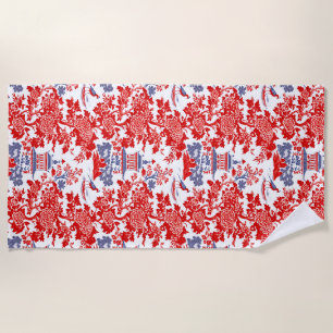 Chinoiserie Delft Frans rood blauw Strandlaken