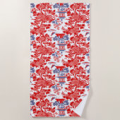 Chinoiserie Delft Frans rood blauw Strandlaken (Voorkant)