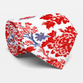  Chinoiserie Delft Frans rood blauw Stropdas (Opgerold)