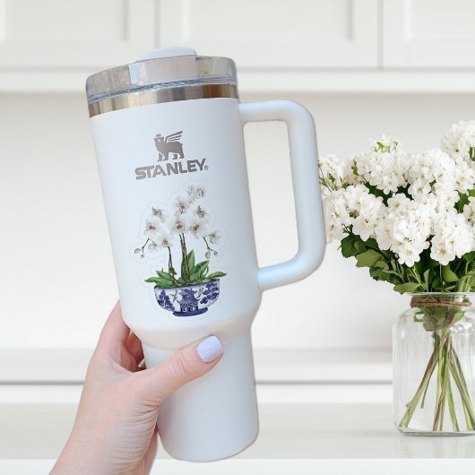 Chinoiserie d'orchidée blanche avec Sticker Vinyl 