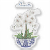 Chinoiserie d'orchidée blanche avec Sticker Vinyl  (Devant)