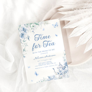 Chinoiserie Dusty Blue Botanical Bridal Tea Shower Kaart