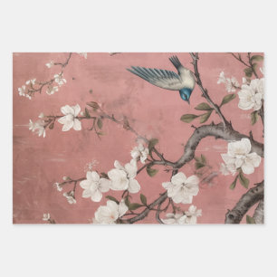 Chinoiserie Dusty Pink Cherry Blossom Background Inpakpapier Vel