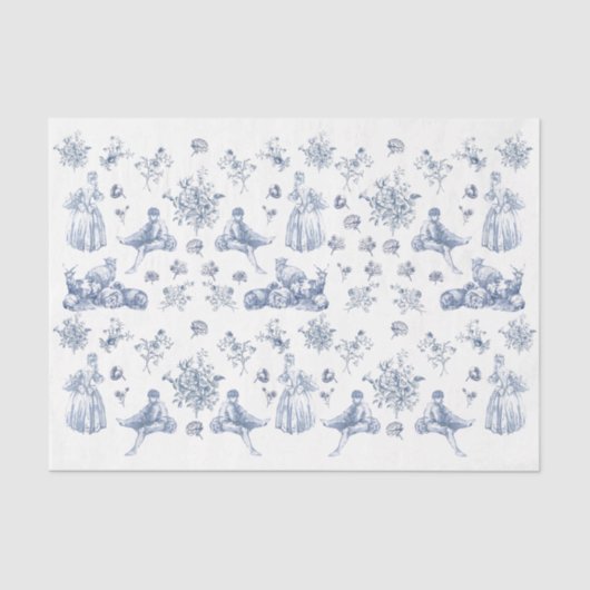 Chinoiserie Easter Easter ontpage Blue Toile Flora Tissuepapier (Voorkant)