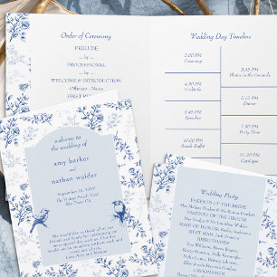 Chinoiserie Elegant Blauw Bloemen Bruiloft Program