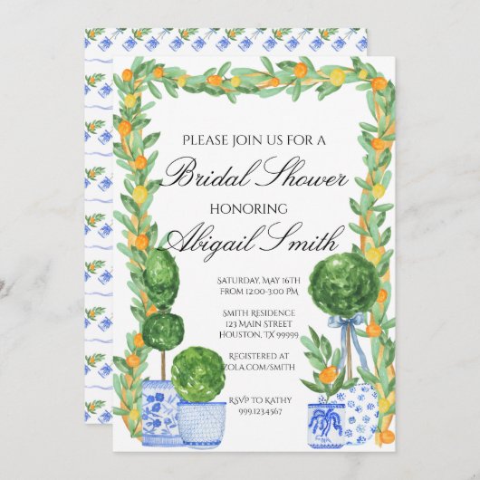 Chinoiserie en Citrus bruids douche uitnodiging (Voorkant / Achterkant)