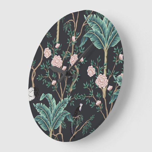 Chinoiserie Exotic Birds: Bananenboomwand Grote Klok (Hoek)