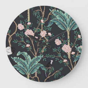 Chinoiserie Exotic Birds:  Bananenboomwand Grote Klok