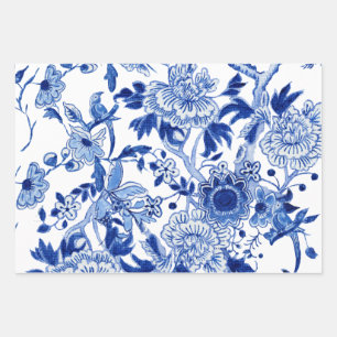 Chinoiserie Floral Bird Blue en White Decoupage Inpakpapier Vel