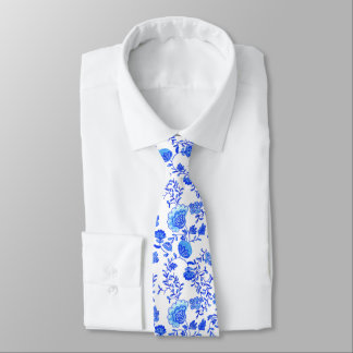 Chinoiserie Floral Blue en White Stropdas