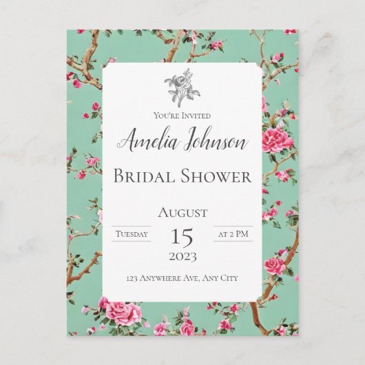 Chinoiserie Floral Briefkaart Invitation (Voorkant)