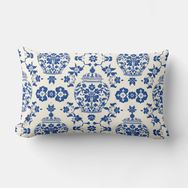  Chinoiserie Floral Ginger Jar Kussen (Voorkant)