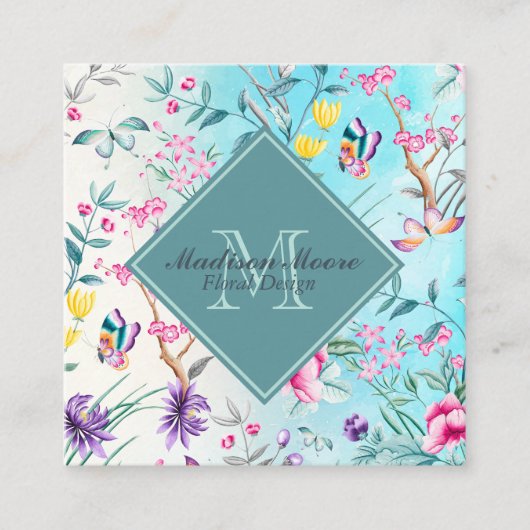 Chinoiserie Floral Pattern Vierkante Visitekaartje (Voorkant)