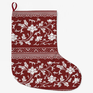  Chinoiserie Floral Red Christmas kous Grote Kerstsok