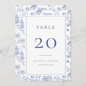 Chinoiserie Floral Wedding Table Number Card Menu (Voorkant / Achterkant)
