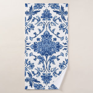 Chinoiserie Florale Bleue Aquarelle Blanche