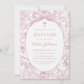 Chinoiserie Florale Bow rose Baptême Invitation (Devant)