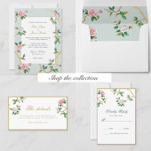 Chinoiserie florale Faire-part de mariage bleu gri