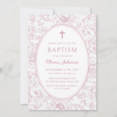 Chinoiserie Florale Rose Baptême Invitation (Devant)