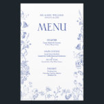 Chinoiserie Français Bleu Victorien Menu Mariage<br><div class="desc">Découvrez notre prestigieuse Chinoiserie French Blue Victorian Mariage Menu ! Elément conçu avec un design dessiné à la main, avec de magnifiques fleurs de jardin bleues, des abeilles bourdonnantes et des papillons délicats, ce menu intemporel pour votre journée spéciale ne sera pas oublié. Idéalement conçu pour correspondre au style des...</div>