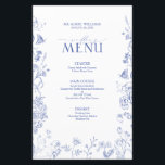 Chinoiserie Français Bleu Victorien Menu Mariage<br><div class="desc">Découvrez notre prestigieuse Chinoiserie French Blue Victorian Mariage Menu ! Elément conçu avec un design dessiné à la main, avec de magnifiques fleurs de jardin bleues, des abeilles bourdonnantes et des papillons délicats, ce menu intemporel pour votre journée spéciale ne sera pas oublié. Idéalement conçu pour correspondre au style des...</div>