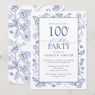 Chinoiserie Frans Blauw 100ste Verjaardagsfeest Kaart