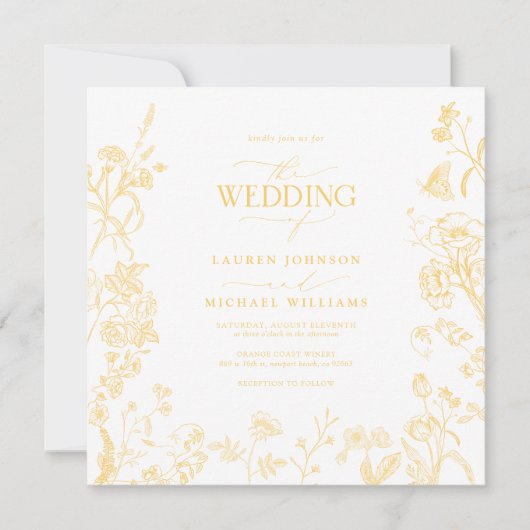 Chinoiserie Franse Goud Victoriaans Bloemen Huweli Kaart (Voorkant)