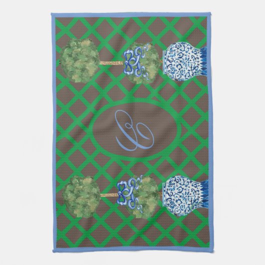 Chinoiserie Garden Topiary Ginger Jar Placema Theedoek (Verticaal)