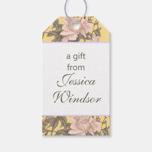 Chinoiserie Geel Bloemen Egret Cadeaulabel (Voorkant)