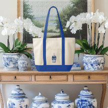 Chinoiserie-gemberpot met blauwe strik contrastere