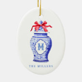 Chinoiserie Ginger Jar Monogram | Rode strik Keramisch Ornament (Achterkant)