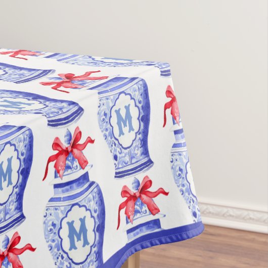 Chinoiserie Ginger Jar Monogram | Rode strik Tafelkleed (Voorbeeld)