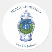 Chinoiserie Ginger Jar Wreath Ronde Sticker (Voorkant)