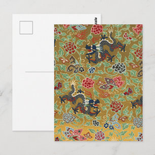 Chinoiserie Gouden Draak & Roze Pioenprint Briefkaart