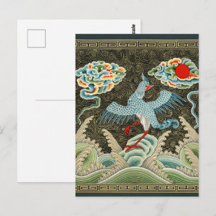 Chinoiserie Gouden Kraanvogel & Zee Golfpatroon Briefkaart