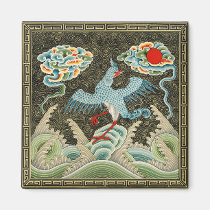 Chinoiserie Gouden Kraanvogel & Zee Golfpatroon Magneet