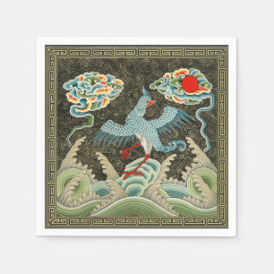 Chinoiserie Gouden Kraanvogel & Zee Golfpatroon Servet