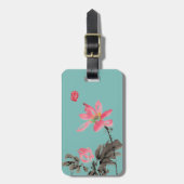 Chinoiserie Green Freehand Waterverf Lotus Flower Bagagelabel (Voorkant verticaal)