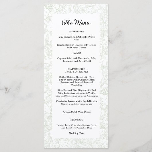 Chinoiserie Green Sage Peony Wedding Menu (Voorkant)