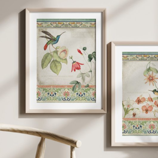 Chinoiserie Hummingbird Floral Decoupage Tissuepapier