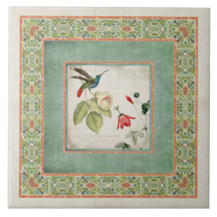 Chinoiserie  Hummingbird's in Flowers Coral Tegeltje