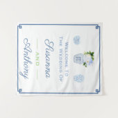 Chinoiserie Huwelijks Welkom Virtuele Achtergrond Wandkleed (Voorkant (horizontaal))